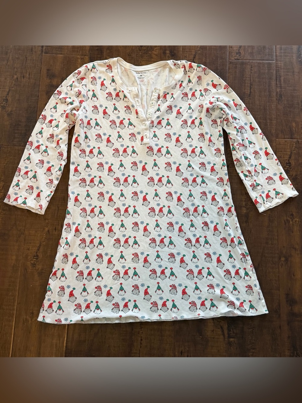 Roller Rabbit Cream Nightgown with Red & Green Knome Print